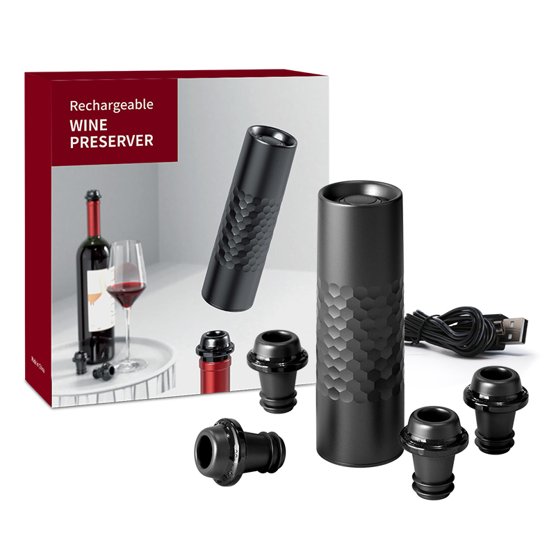 USB Type-C Charging Red Wine Stopper with 4 Reusable Vacuum Bottle Sealer Stoppers