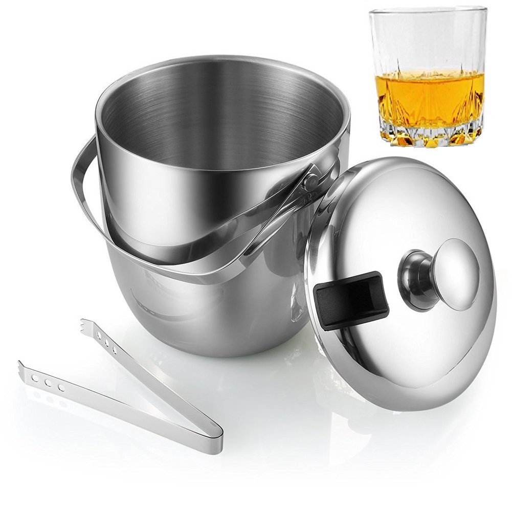 Double Wall Insulated 3L Stainless Steel Ice Bucket With Tongs