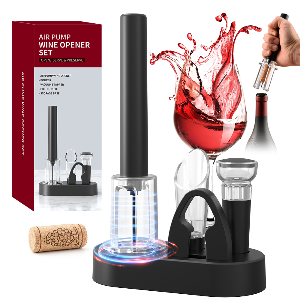Air Pressure Wine Opener Gift Set with Vacuum Stopper Wine Pourer Foil Cutter Storage Base