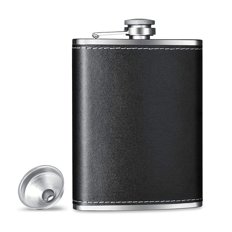 Whiskey Hip Flask Black Leather